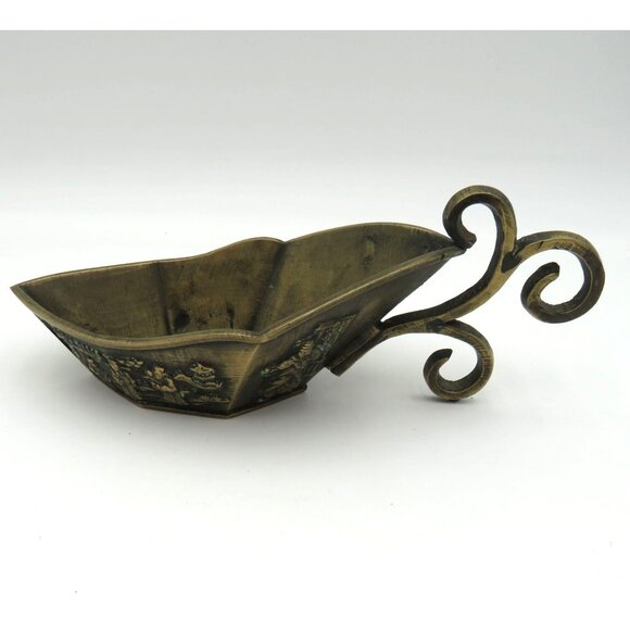 Chinese Medicine Scoop Brass Decorative 6"x3" Bowl Ornate Scroll Handle Vintage - Picture 1 of 10